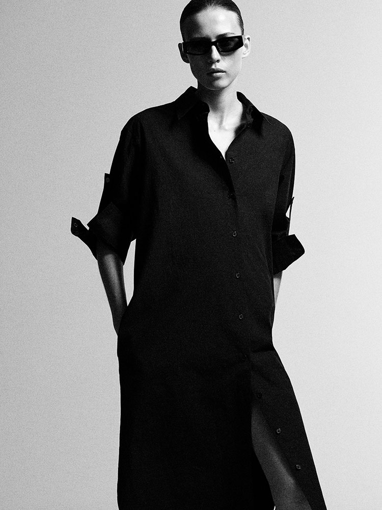 カーブスリーブ　コットンミディシャツドレス